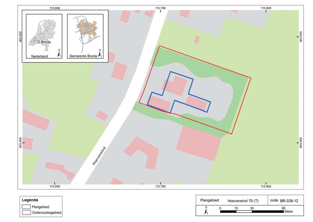 2 LIGGING EN AARD VAN HET TERREIN Het plangebied ligt ten noordwesten van Teteringen in de gemeente Breda en wordt in het westen begrensd door de weg Hoeveneind.