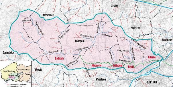 Het aandachtsgebied situeert zich in de vallei van de Heulebeek 1 ste categorie op de rechteroever ter hoogte van Gullegem en ter hoogte van de monding van t Hogebeek (tussen monding Steenbeek en