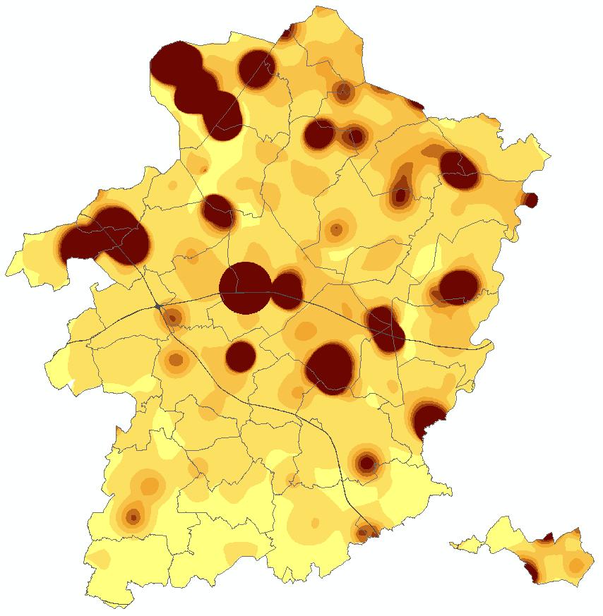 Ruimtelijke patroon (onder filter van 1,5km) Limburg