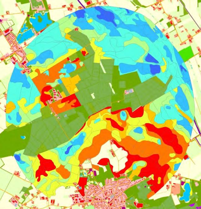 De in het midden en westelijk deel van het onderzoeksgebied veelvuldig voorkomende weerstandbiedende lagen (veelal lössleem) in het ondiepe bodemprofiel veroorzaken