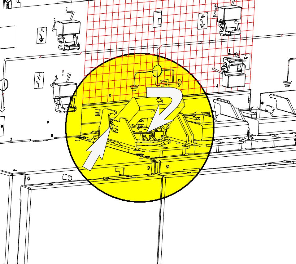 Instructions de mise en service du RM6 Verrouillage du bouchon Instructies voor de inbedrijfsstelling van de RM6 Vergrendeling van de plug S assurer que les tourillons des poignées sont engagés dans