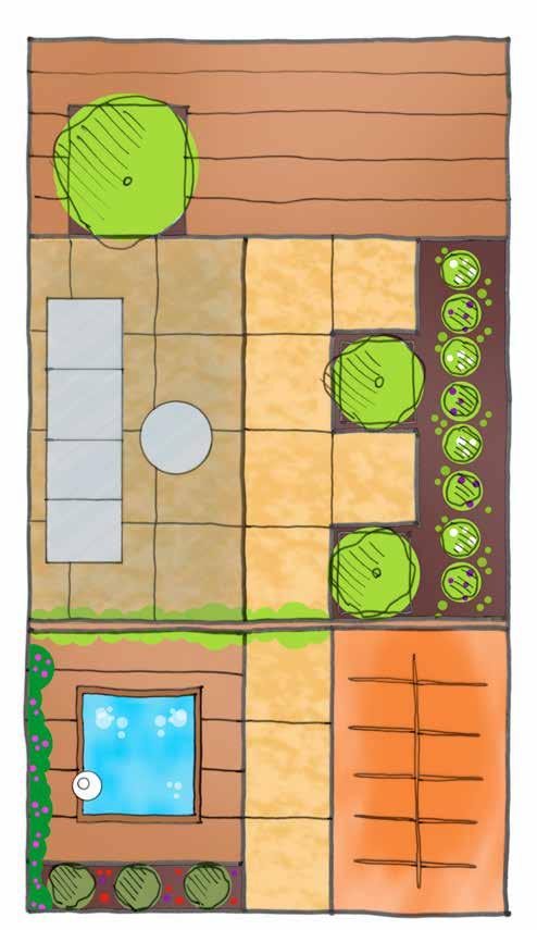 Wij sturen je de tekening toe, passend bij het woningtype van jouw nieuwe huis Goud grezzo sepia Tegels Kera+ Quite Light Paving Tuin-groep type 1 Nummers: A1-1 t/m A1-5; A1-8 t/m A 1-13; A1-23,