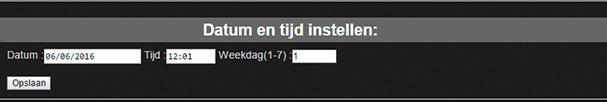 In het tweede kader (figuur 35) kunnen het uur, de datum en de dag van de DME-LAN-002 geconfigureerd worden. (Belangrijk voor gebeurtenissen en temperatuursensoren).