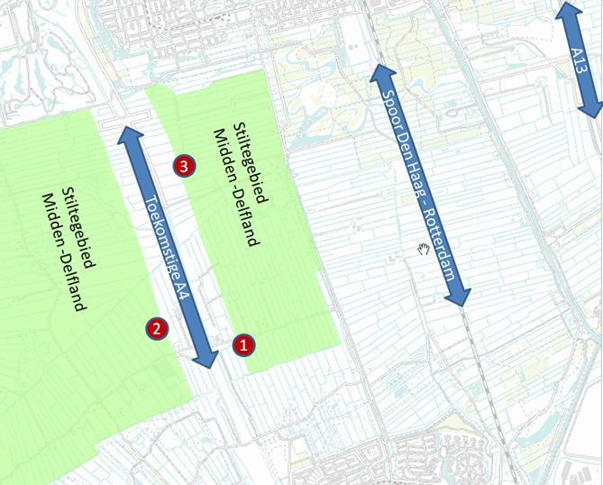 2. Meetlocaties De meetlocaties in het stiltegebied Midden-Delfland zijn zo dicht mogelijk langs de A4 gekozen. Hier worden de grootste geluidstoenames verwacht als gevolg van de nieuwe A4.