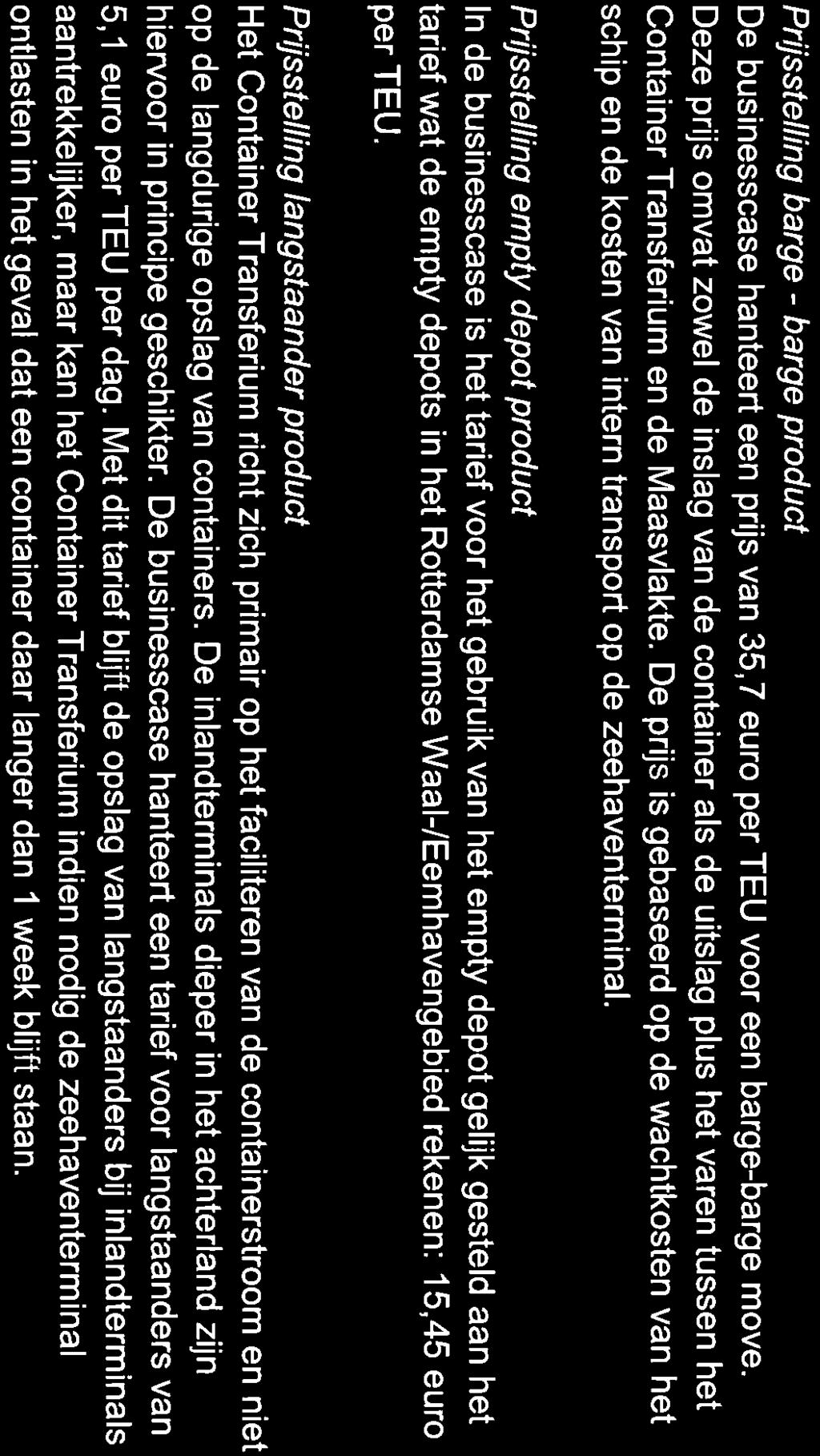 Prijsstelling barge - barge product De businesscase hanteert een prijs van 35,7 euro per TEU voor een barge-barge move.