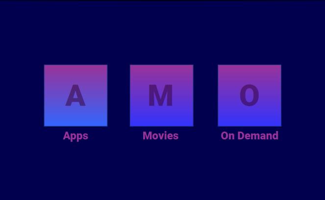 Grafisch rapport Op het moment dat de smarttelevisie wordt aangezet zal er vanuit een donkerblauwe achtergrond in sierlijke letters de productnaam AMO verschijnen.