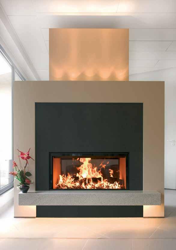 [ ] hout bois LUNA GOLD + liftdeurhaarden doorkijk Kamer met dubbel zicht op vuur. De haard kan centraal of met één zijde tegen een wand worden geplaatst.