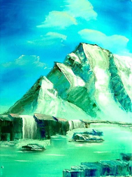 Weekend: 7 t/m 9 april schilderen met Micha I (beginners) De berg is de aarde die naar de hemel omhoog reikt Het water is het stromende leven de reflectie van de hemel en aarde, net zoals wij een