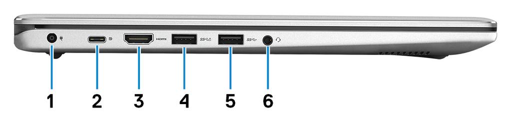 Links GUID-87F8E205-EF5D-40AF-B856-E3750FC8ABE5 1 Netadapterpoort Sluit een netadapter aan om uw computer op netvoeding aan te sluiten en om de batterij op te laden. 2 USB 3.