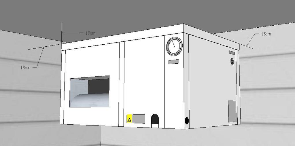 Montage Ventilator montage (voorkant / zijkant) Als de unit geplaatst wordt in een smalle ruimte of in de nok van een puntdak, kan de ventilator uitblaas aan de korte kant van de unit geplaatst