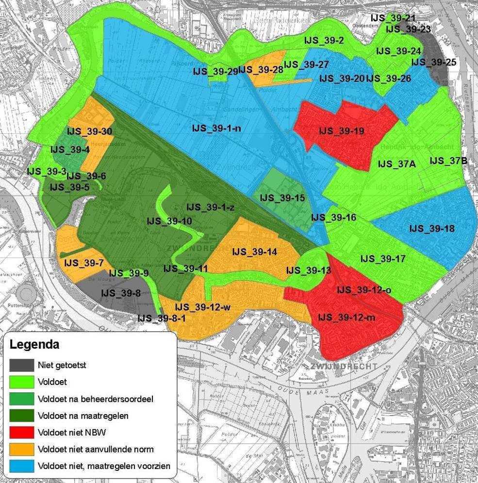 buitenwater. Verder voldoen alle peilgebieden aan het NBW of worden er maatregelen voorzien. In 2012 wordt voor de Zwijndrechtse Waard een nieuwe toetsing uitgevoerd. Figuur 4: Wateropgave.