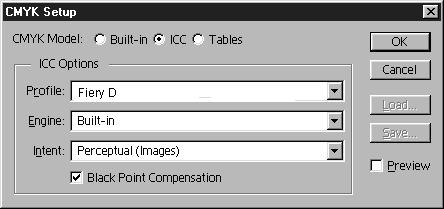 Het ICM-profiel laden Dankzij het ICM-printerprofiel kunnen conversies plaatsvinden van RGB naar CMYK die specifiek zijn voor de printer die u gebruikt.