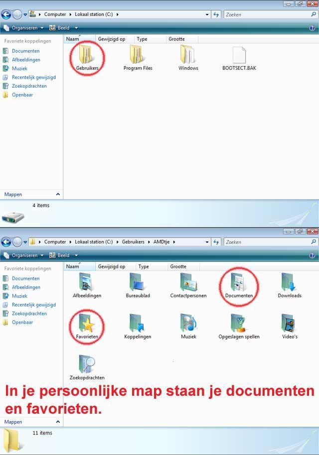 3) Windows Vista Je documenten vind je op het bureaublad of op deze locatie: C:\gebruikers\"nick". Dan zoek je jouw accountnaam en open je de bijhorende map.