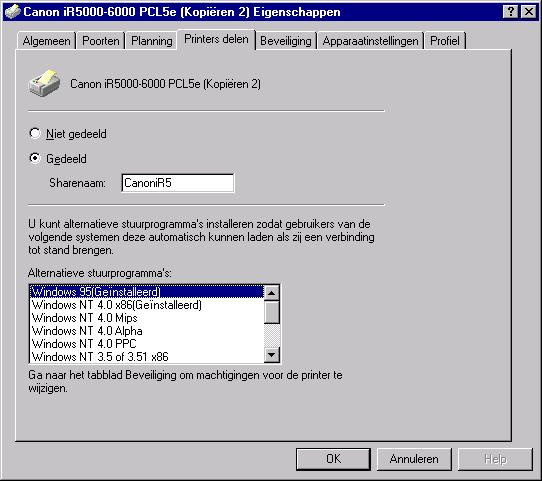 Alternatief printerstuurprogramma bijwerken (voor Windows NT 4.