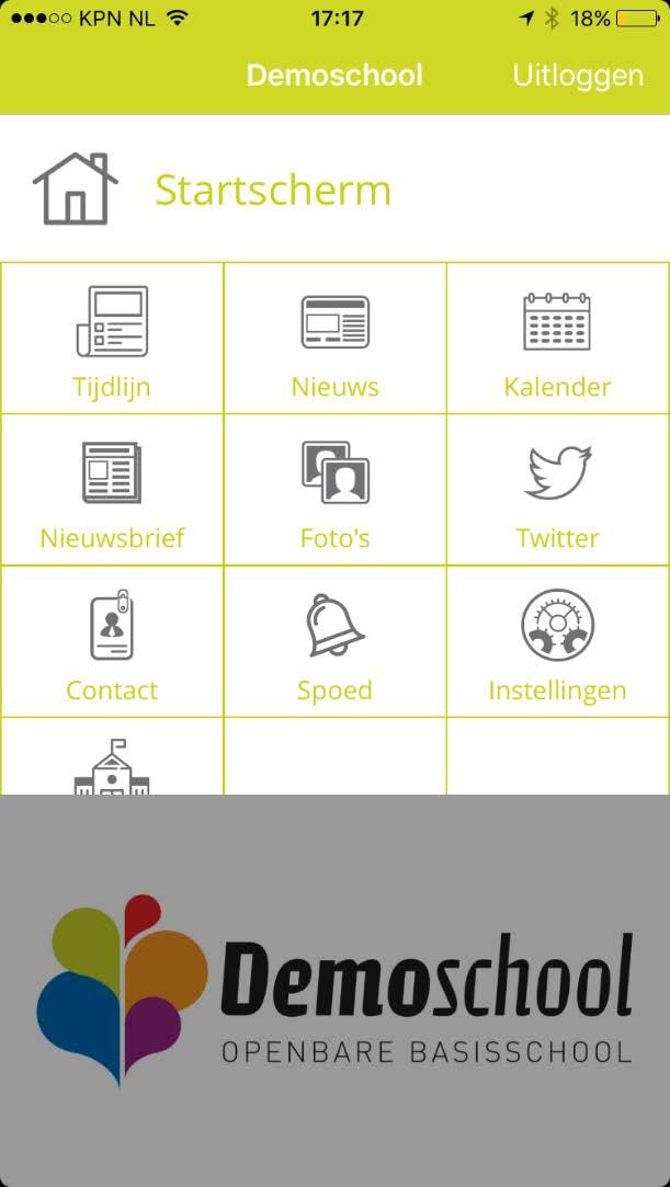 App gebruiken Via de navigatieknoppen op het startscherm kunt u navigeren tussen de