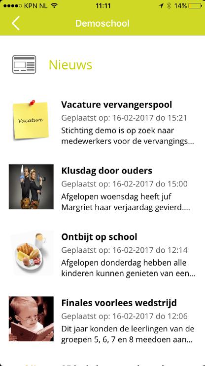 Het aantal knoppen is afhankelijk van welke opties de school heeft geactiveerd.