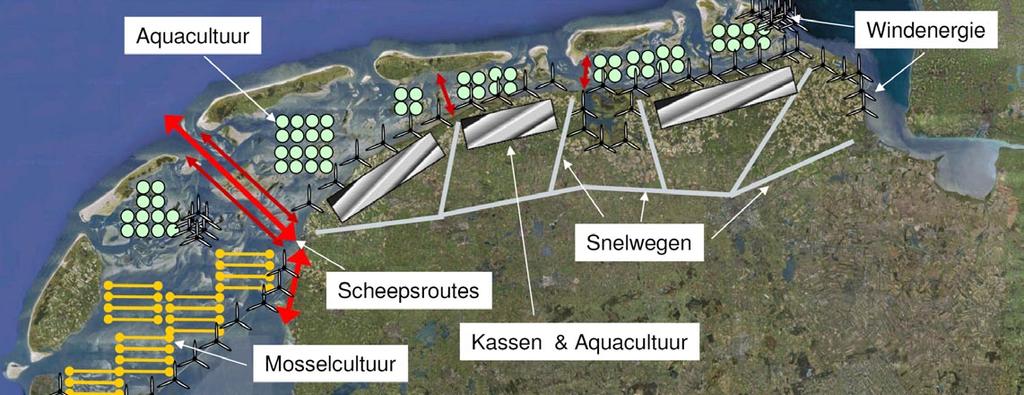 Figuur 5.5 geeft als illustratie een ruimtelijke impressie van de wijze waarop deze kijkrichting uit zou kunnen pakken voor het Waddengebied. Figuur 5.