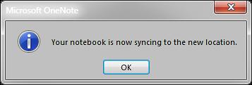 13. Er verschijnt een dialoogvenster: het deelt mee dat je notitieblok gesynchroniseerd is met OneDrive for Business. 13 3.