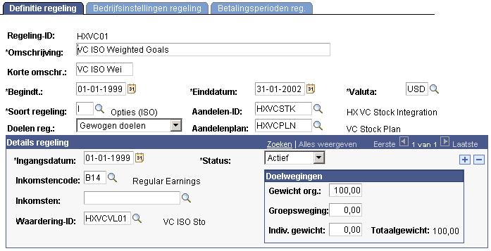 Hoofdstuk 4 Variabele-beloningsregelingen instellen De pagina Definitie regeling Begindt. (begindatum) Einddatum Valuta Soort regeling Vul de datum in waarop u de regeling wilt laten beginnen.