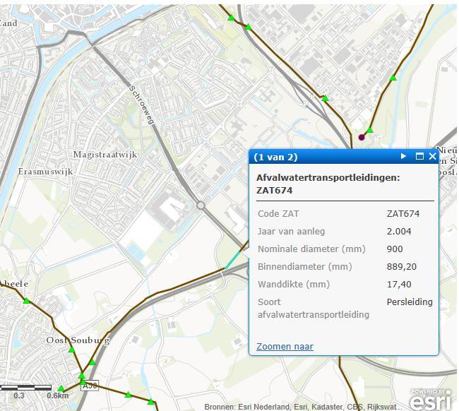 Incident: Door een graafwerkzaamheden ontstaat een breuk in een persleiding. Dit gebeurd in de gemeente Middelburg, zie figuur.