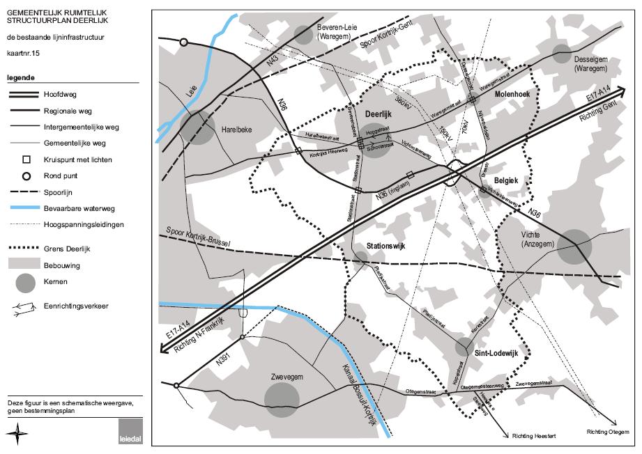 Kaart 2 Verkeersinfrastructuur in Deerlijk BRON: Gemeentelijk Ruimtelijk Structuurplan Deerlijk. Knelpunt inzake de ontsluiting situeert zich momenteel op het kruispunt van de Belgiek.