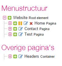 2.2 Menustructuur In de menustructuur vind je alle elementen van de website, zoals de pagina s, subpagina s, artikelen, nieuwsberichten en afbeeldingen. De menustructuur is te zien in afbeelding 3.