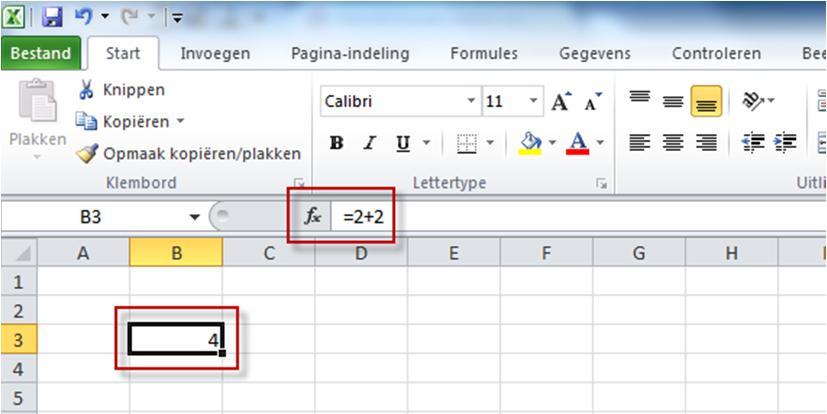 Het deelteken ':' staat voor 'tot en met', terwijl puntkomma ';' staat voor 'en'. Formules invoeren - Begin elke formule met = (is gelijk aan).