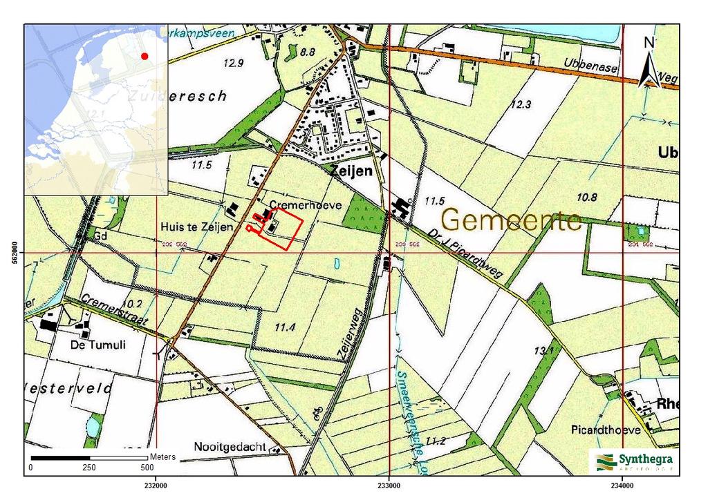 Projectnummer: S1689 1.3 Ligging en huidige situatie plangebied Het plangebied is circa 2,2 ha groot en ligt aan de Minister Cremerstraat 5 in Zeijen (afbeelding 1.1).