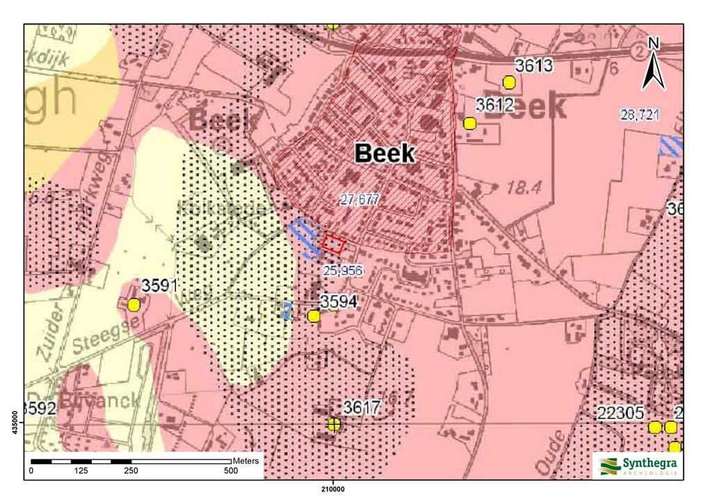 Projectnummer S130115 Afbeelding 2.5 Ligging van het plangebied op de Archeologische Verwachtingskaart van de gemeente Montferland, aangegeven met het rode kader (Bron ArcheoPro, 2008 ).