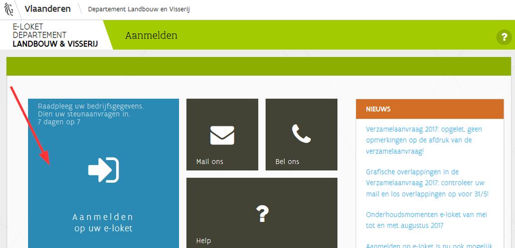 1 AANMELDEN OP HET E-LOKET Om op het e-loket te komen surft u naar www.landbouwvlaanderen.be. Om toegang te krijgen tot het e-loket hebt u een kaartlezer, paspoort en de pincode van uw paspoort nodig.