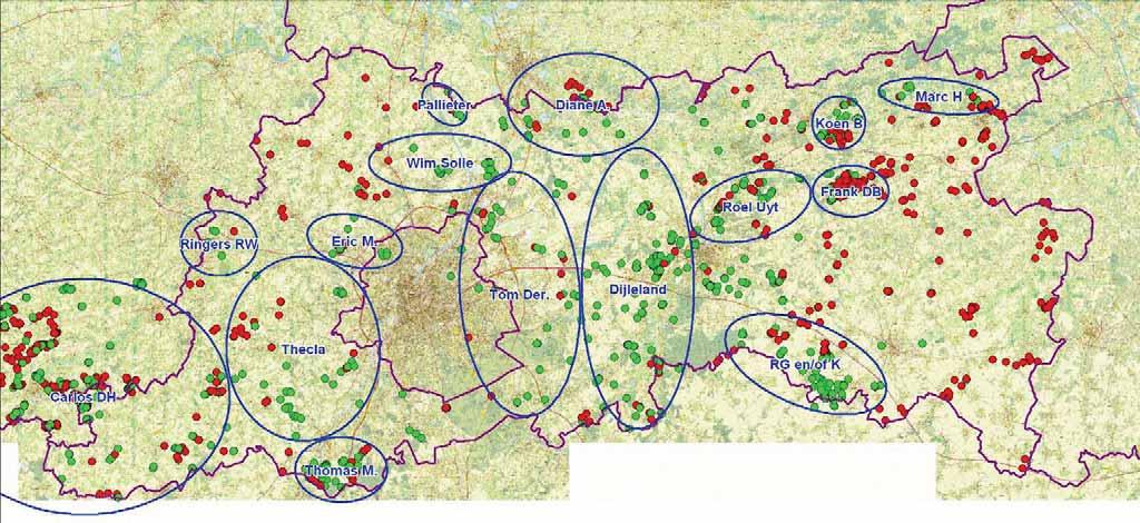 Monitoringnetwerk Sleedoornpage adoptievoorstel van populaties Afbeelding 17 Voorstel opdeling van de Vlaams-Brabantse Sleedoornpage in