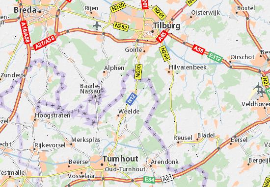 Figuur 1. Kaart met Turnhout en Tilburg, gescheiden door de rijksgrens (bron: https://nl.viamichelin.be/ geraadpleegd op 9-12-2016).