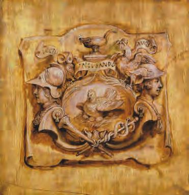 15 De grootste Antwerpse barokschilder voelt zich niet te belangrijk om bescheiden opdrachten te aanvaarden. Zo ontwerpt hij boekillustraties en het drukkersmerk voor de Officina Plantiniana.