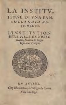 5 Giovanni Michele Bruto, L institution d une fille de noble maison van de Italiaanse auteur, C. Plantin voor Joannes. Bellerus, 1555 : titelpagina (O.B 3.