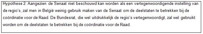 Enkel als uit het onderzoek zal blijken dat de Bundesrat in Duitsland een beduidend grotere rol speelt bij de coördinatie dan de Senaat in België, kan deze hypothese bevestigd worden.