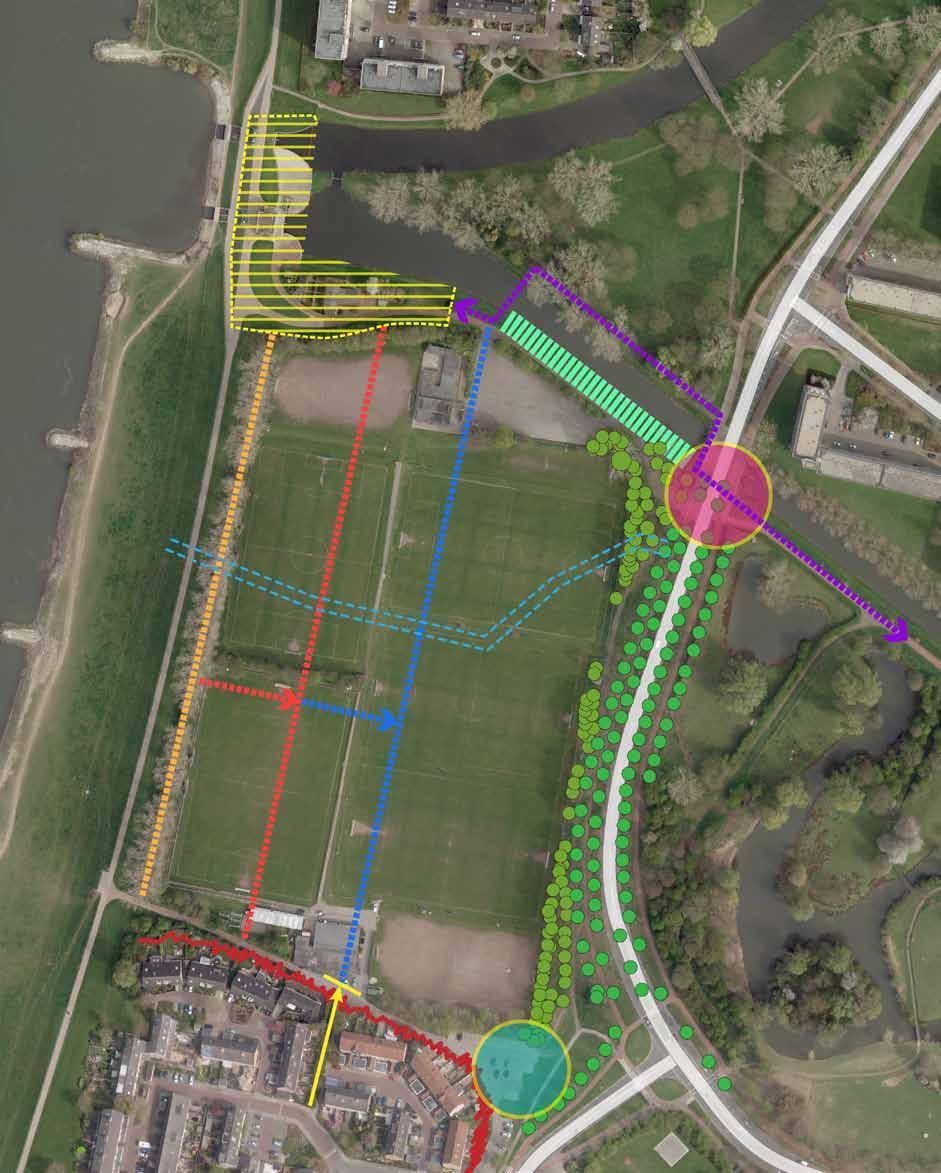 1. profiel van vrije ruimte / bebouwingsgrens 2. kwel (vijvers) a. 50 m zone geen vijver b. 100 m zone vijvers met vergunning 3. populieren (kwaliteit) 4.