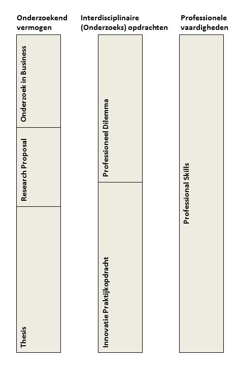 Figuur 1: de hoofd-leerlijnen van de masteropleiding Interdisciplinary Business Professional Deze hoofd-leerlijnen worden hieronder nader toegelicht: Leerlijn 1: Onderzoekend vermogen,