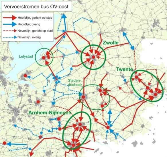 Uit figuur 1 blijkt dat de huidige concessie-indeling niet overal goed aansluit bij de vervoersstromen in het