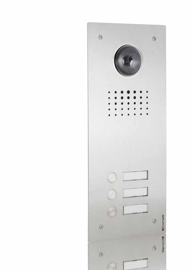 Stahl Audio/video deurstation met een frontplaat van 2 mm van geborsteld roestvast staal AISI 304 Leverbaar in uitvoeringen met 1 tot 12 drukknoppen Compacte druknop en
