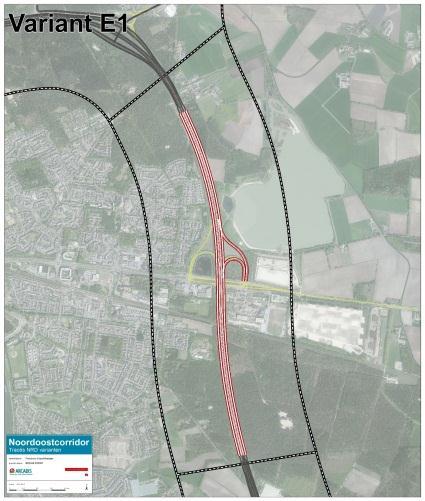 Notitie Reikwijdte en Detailniveau Noordoostcorridor Deelgebied aansluiting N270 (E) In dit deelgebied zijn twee alternatieven onderzocht: E1 Bestaande ligging half klaverblad (N279 over N270 en