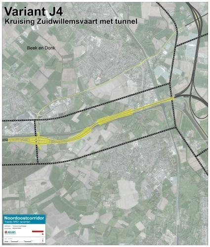 Deelgebied Aarle-Rixtel (J) Notitie Reikwijdte en Detailniveau Noordoostcorridor In dit deelgebied zijn zes alternatieven onderzocht: J1 ten zuiden van Wilhelminakanaal; Brug over Zuid-Willemsvaart