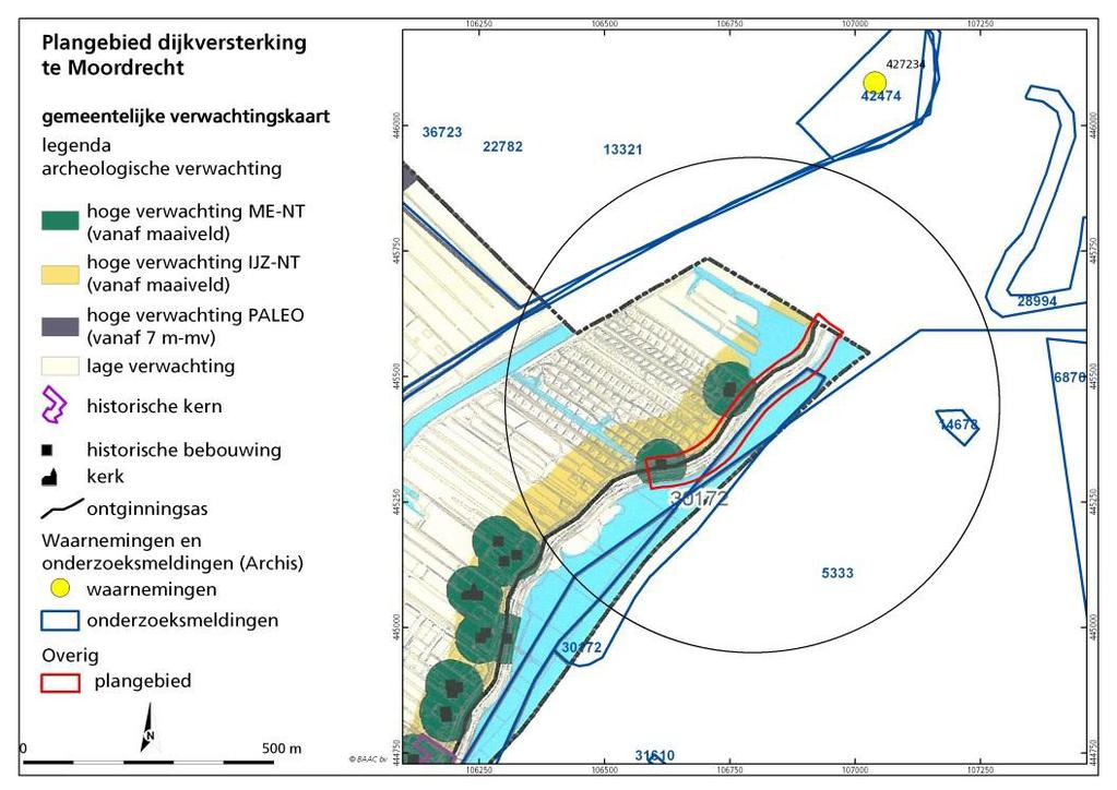 Afbeelding 9.2. Uitsnede archeologische beleidskaart Gemeente Zuidplas Bron: Archeologisch bureauonderzoek, BAAC, 2012. 9.4.