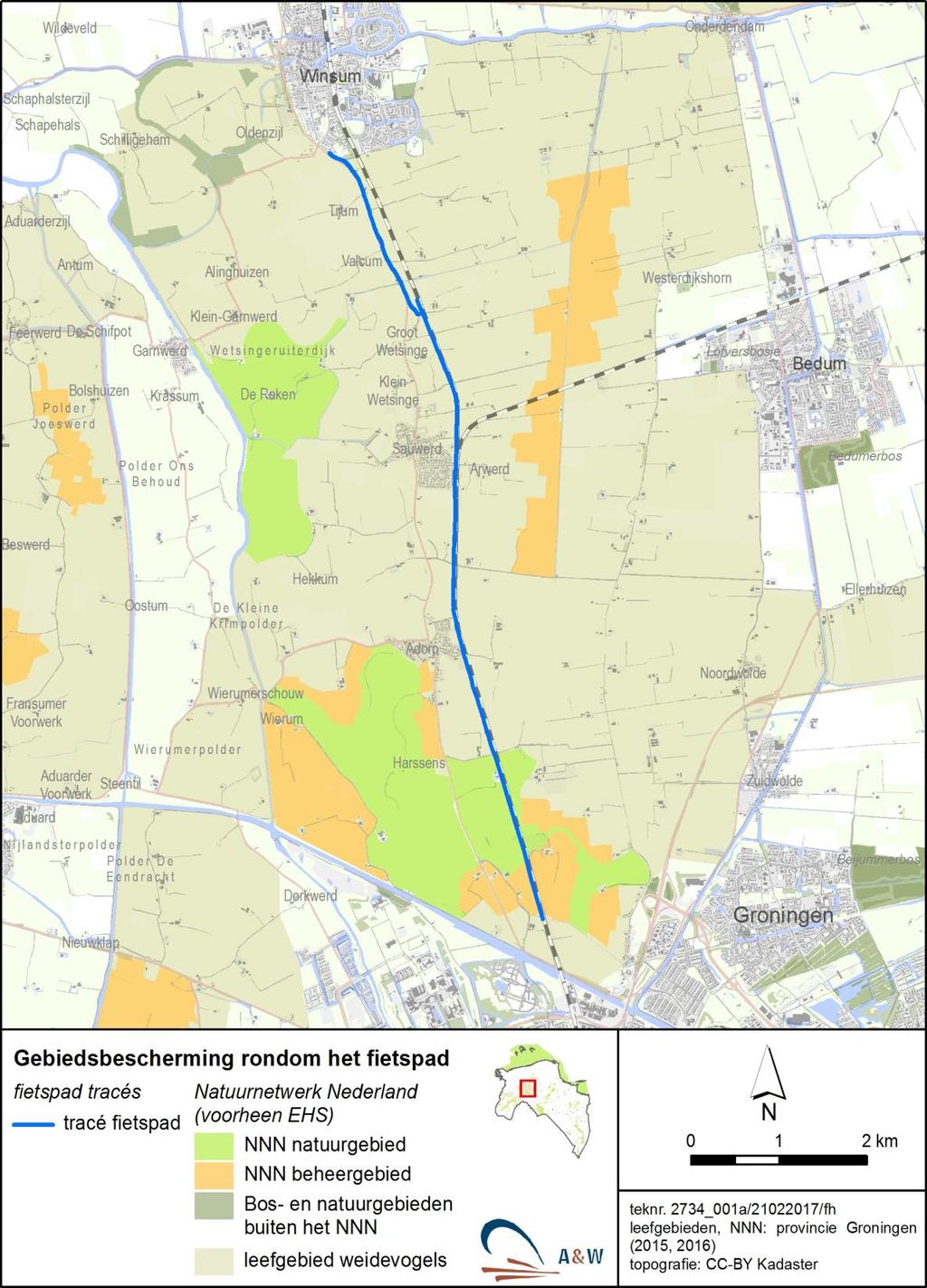 4 A&W-rapport 2277 Ecologische beoordeling (gebiedsbescherming) Fietsroute Plus Groningen-Winsum Figuur 3.