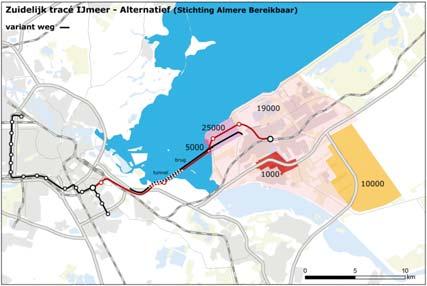 Figuur 7 IJmeerweg Variant Stichting Almere Bereikbaar 5.3 Drie pakketten voor natuur en recreatie Ook de ecologische ambitie kan op verschillende manieren invulling krijgen.