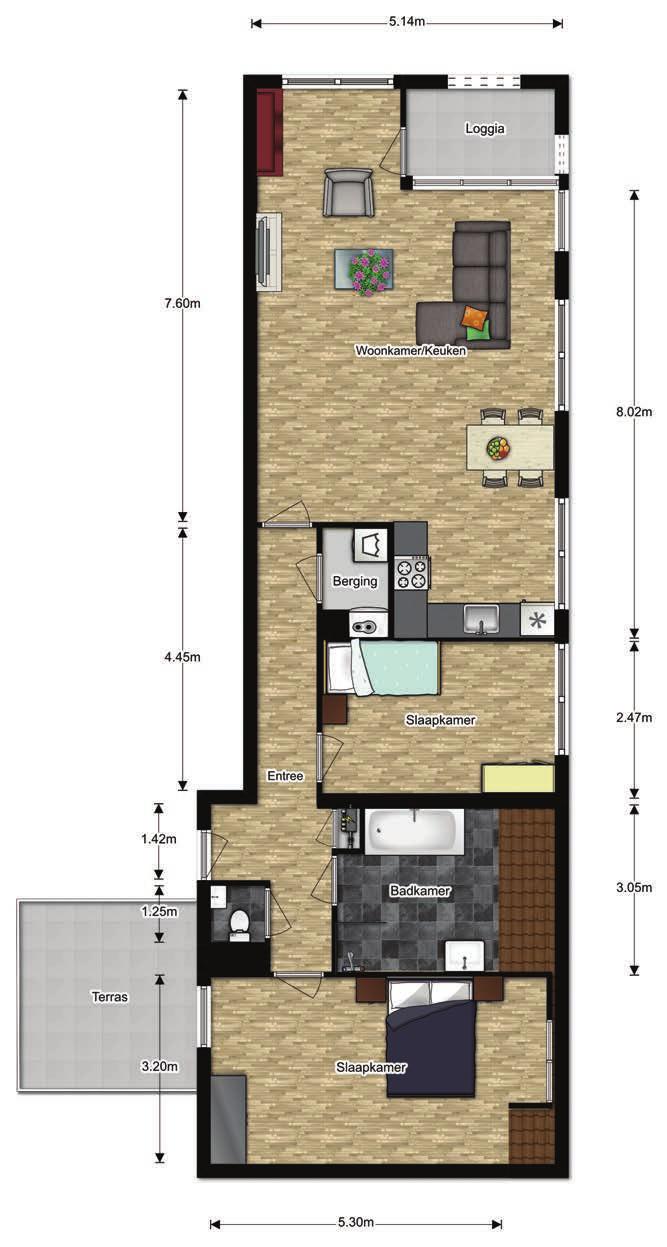 Appartement Appartementen Bouwnr. 1 Bouwnr. 2, 3 en 21 Type A Type B Functioneel ingerichte tussenappartementen. Kenmerken d Woonoppervlakte circa 93 m2 (excl.