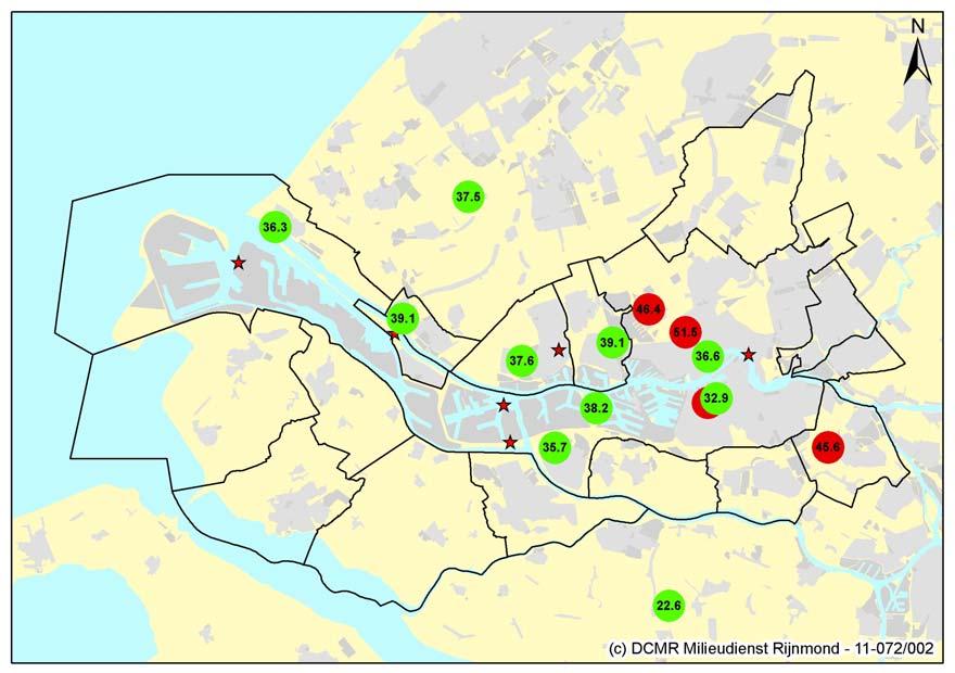 4 Ontwikkelingen trend stikstofdioxide en fijnstof Volgens de continue metingen van de DCMR en het RIVM voldoen de concentraties op de meetstations in de Rijnmond voor het overgrote deel aan de