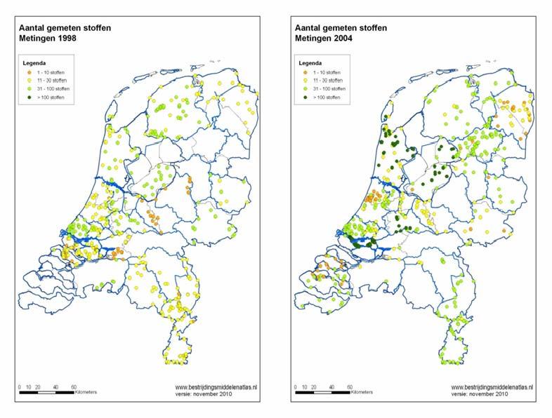 geldt dat in Noord-Brabant, het noorden van Limburg en de Betuwe, waar veel middelen worden gebruikt en veel water is, het aantal