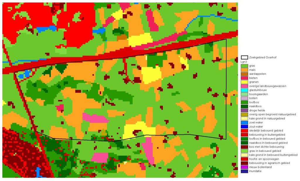 Landgebruik Het landgebruik in het zoekgebied is weergegeven in de volgende Figuur 6.19. Figuur 6.19 Landgebruik.