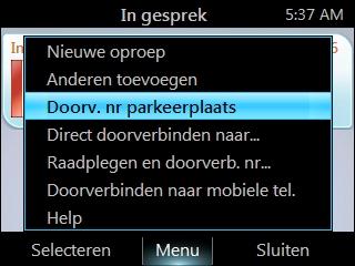 12.3 Een oproep doorverbinden naar een parkeerplaats Het is mogelijk om een gesprek te parkeren en door eender wie te laten voortzetten.