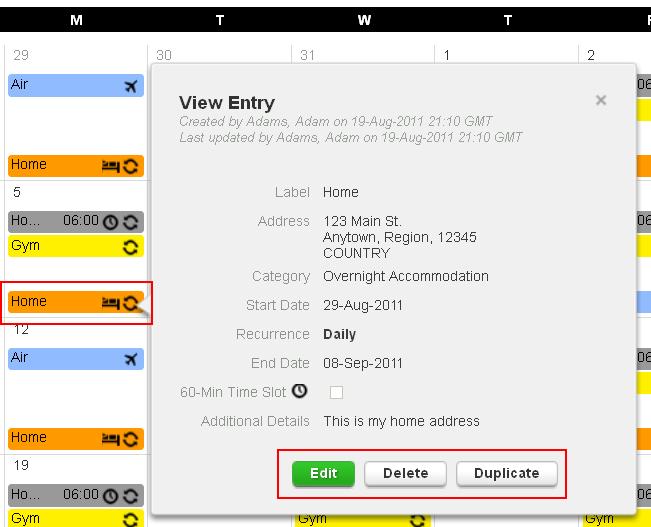 1.2.7 Invoeren en beheren van whereabouts Om nieuwe verblijfsgegevens in te voeren, klik op de New -knop (Nieuw) (of op de pijl voor meer opties) in de rechterhoek boven aan de kalender, of klik in